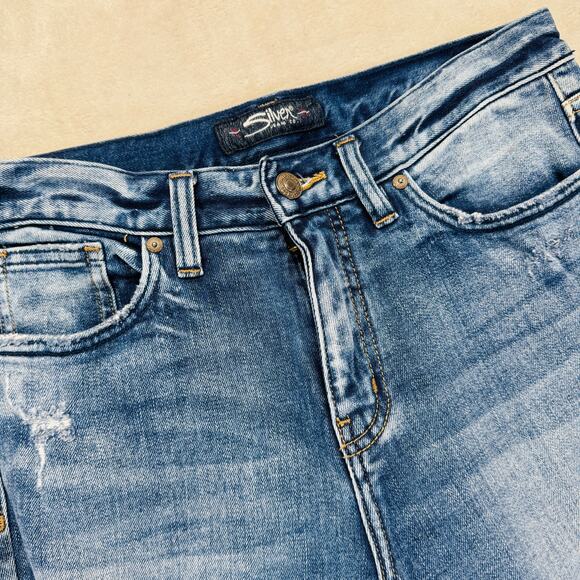 Silver Jeans Women's 26/27 Vintage Ankle Straight Medium Wash Distressed Stretch - Picture 1 of 14